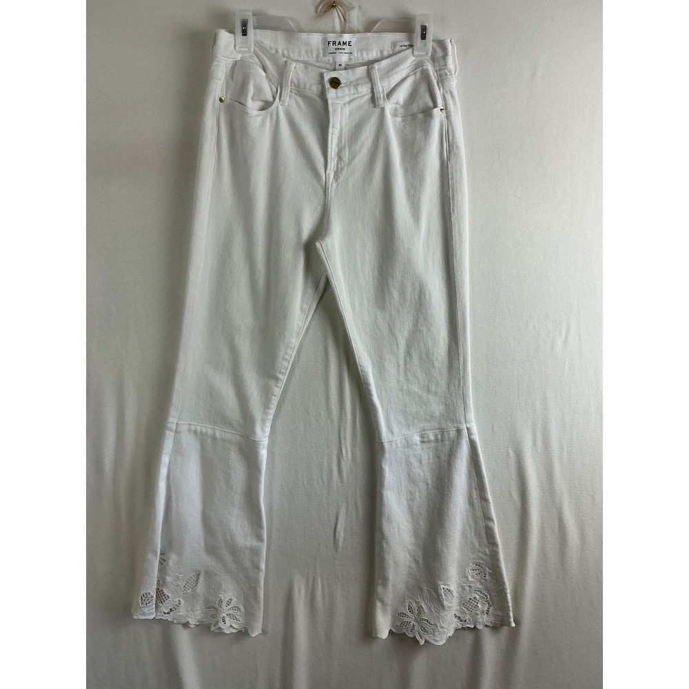 FRAME Jeans Women's 29 Le High Flare Jeans White‎ Lace Hem Cropped